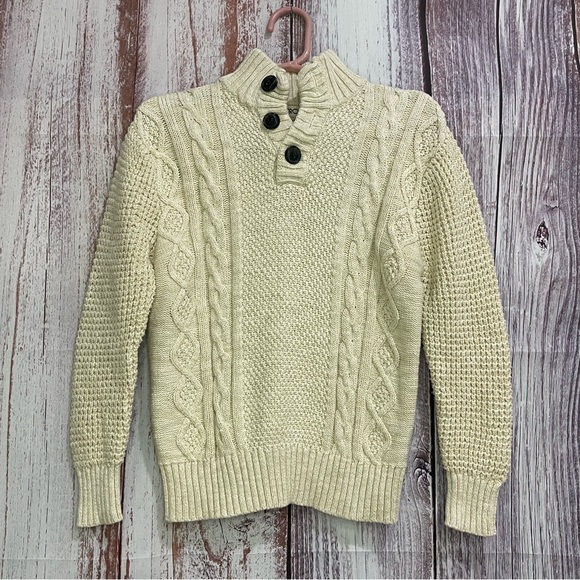 Cherokee Other - Cherokee Off-white Cable Knit Sweater High Neck Half Button Kids Size 6/7  #5092